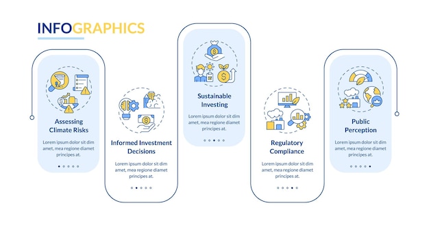 2D climate metrics vector infographics template with simple linear icons concept data visualization with 5 steps process timeline chart