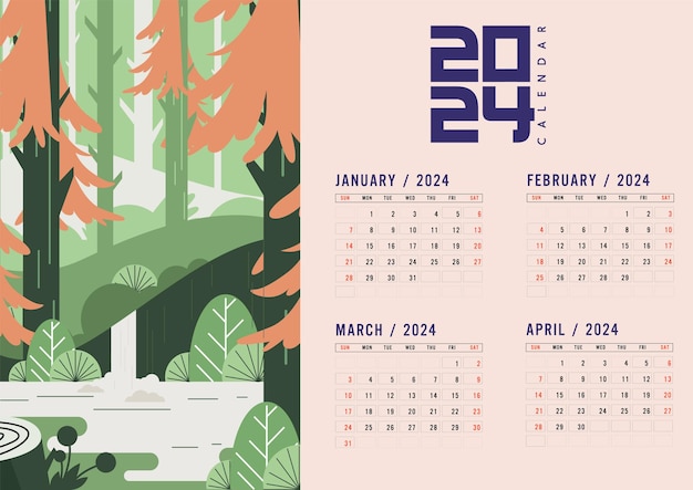 3 fold tent calendar 2024 template classical jungle scene