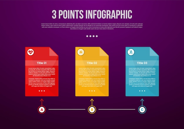 3 points or step process infographic with box container on timeline linked connection with modern dark style for slide presentation