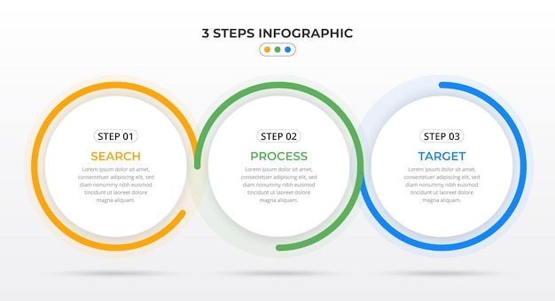 3 steps infographics with a circle of steps