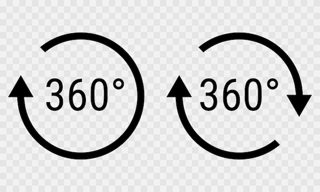 360 degrees vector icons on a checkered background