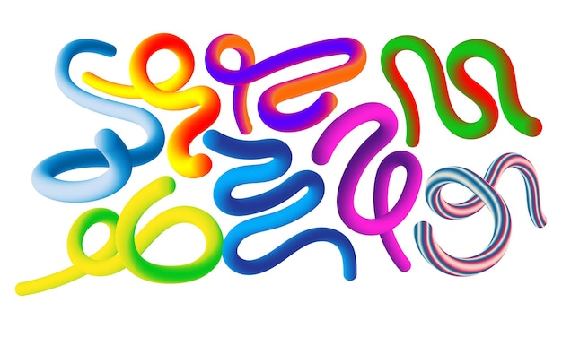 3d abstract gradient lines set wavy color shape vector graphic design