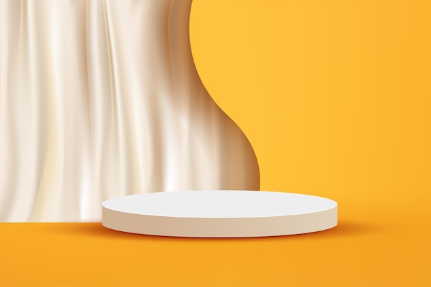 3d abstract scene background soft white podium product presentation mock up show with curtain