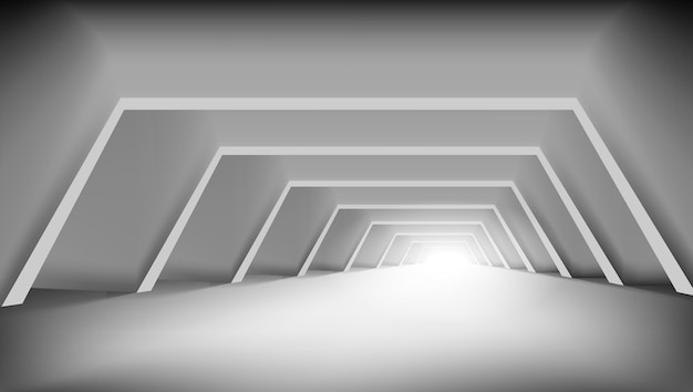 3D Abstract White Clear Light Corridor Interior