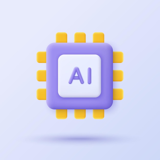 3d ai chip processor icon minimalist 3d icon design of artificial intelligence technology and machine learning concept vector illustration