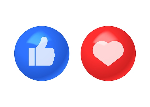 3d ball icons thumb up and heart isolated on white background Concept of social networks
