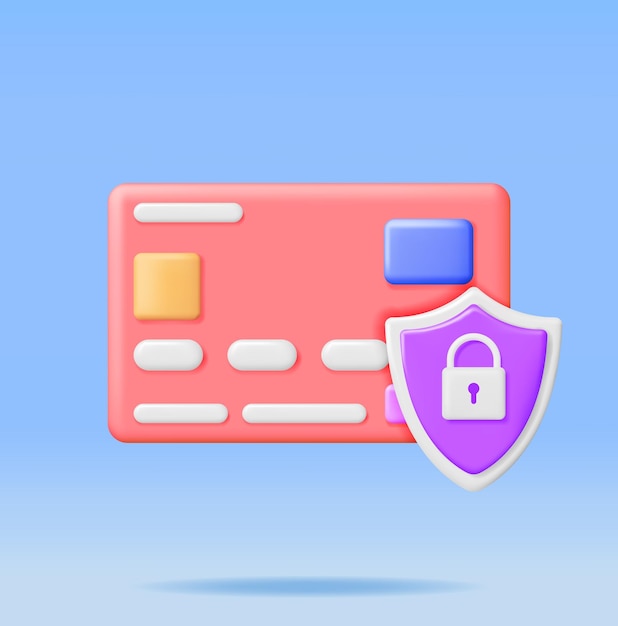 3D Bank or Credit Card with Padlock Isolated