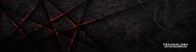 3D black rough grunge techno abstract background overlap layer on dark space with red lines effect