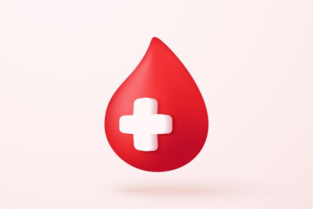 3d blood drop with medical sign on pastel background World Blood donor day healthcare hematology medicine minimal concept 3d medical icon vector with shadow render illustration