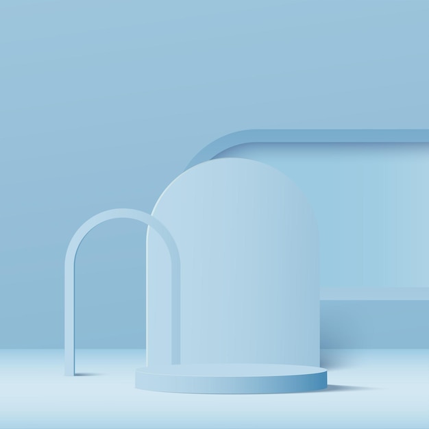 3d blue color podium and minimal blue color wall scene Vector