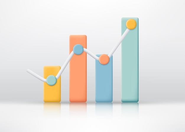 3D Business bar graph growth Business increase positive money financials and financial concept Increased investment profits Minimalist cartoon icon 3D vector render illustration