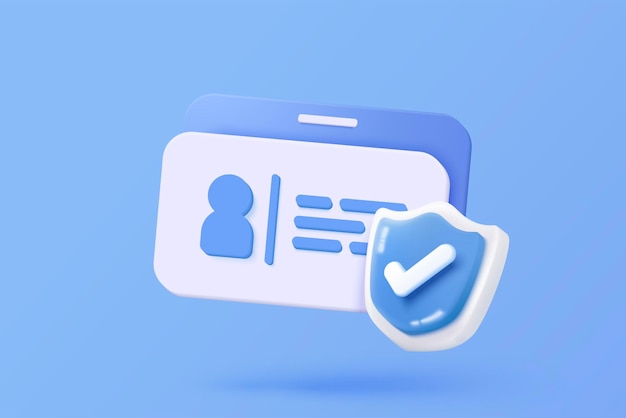 3d business card icon for present branding corporate identity advertising contact with shield protection card human resources staff company 3d identity security icon vector render illustration