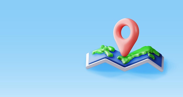 3D cartoon folded world map with location pin