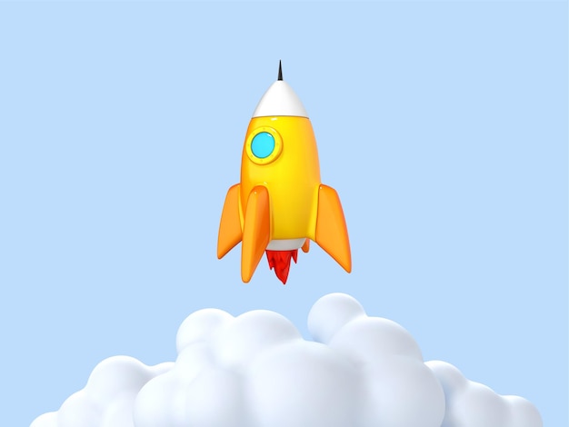 3d cartoon rocket launch on blue background business startup concept space shuttle for startup business concept vector 3d illustration