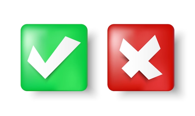 3D Check Mark and Cross Mark symbols.Accepted and Rejected