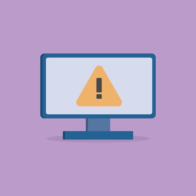 3d computer screen with warning sign in minimal cartoon style