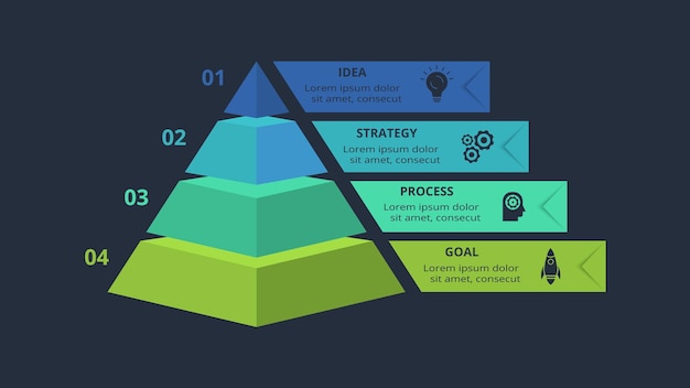 3d concept for infographic with 4 steps options parts or processes Template for web on a black background