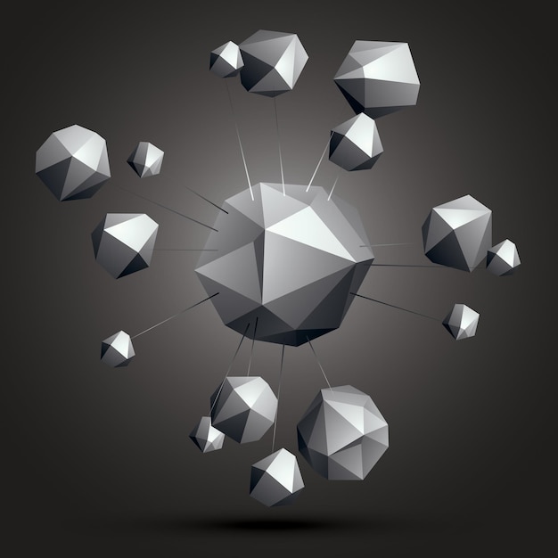 3D contemporary style abstract complicated object, cybernetic futuristic form. Technology theme shapes
