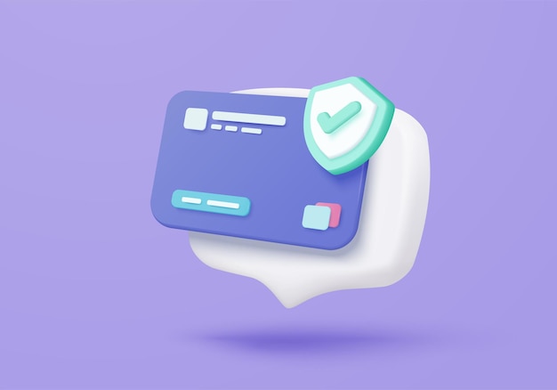 3D credit card financial security for online shopping financial transactions online payment credit card with payment protection concept 3d business finance vector icon render illustrator