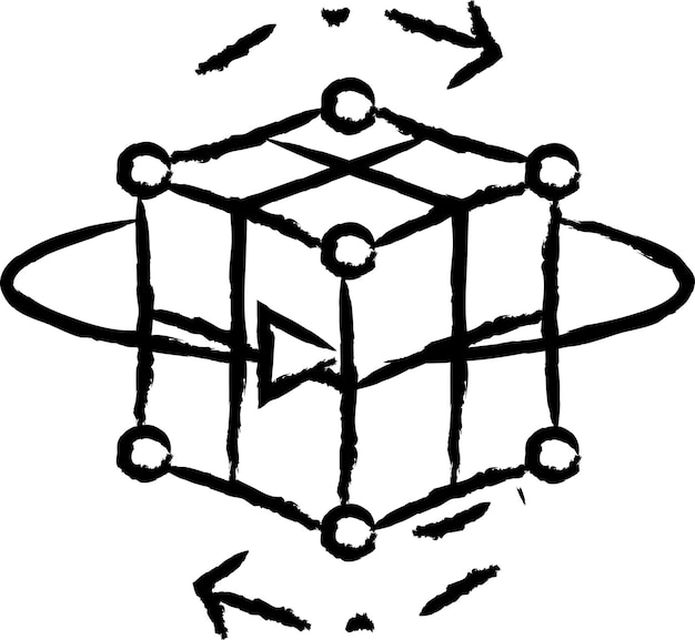 3d cube hand drawn vector illustration