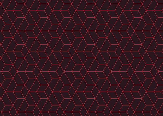 3d cube line art seamless pattern vector background. isometric red block lines geometric template.