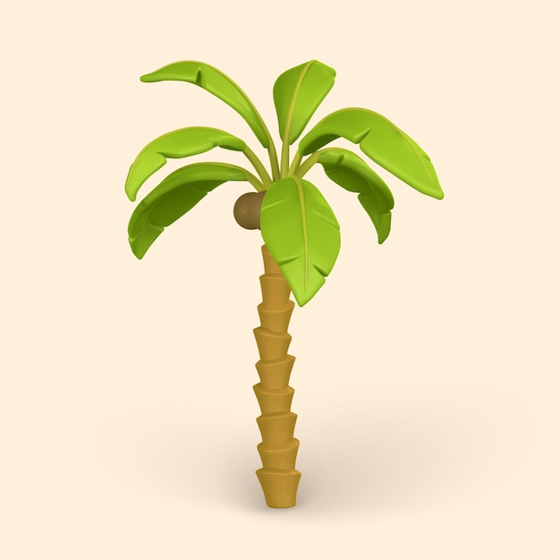 3d cute cartoon tropical palm tree realistic jungle tree on light background summertime object vector illustration