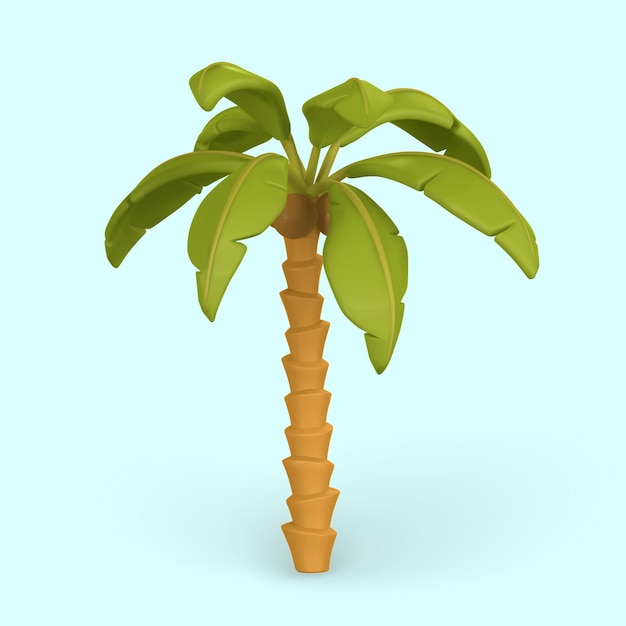 3d cute cartoon tropical palm tree realistic jungle tree on light background summertime object vector illustration