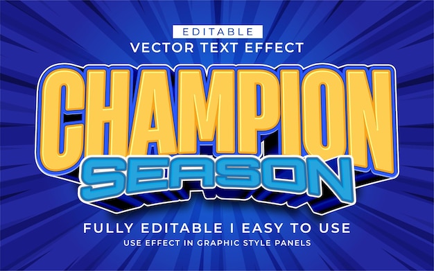 3d editable champions season text effect typography style template