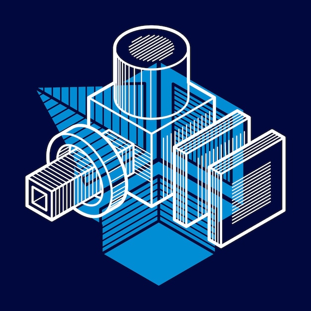 3D engineering vector, abstract shape made using cubes and geometric forms.