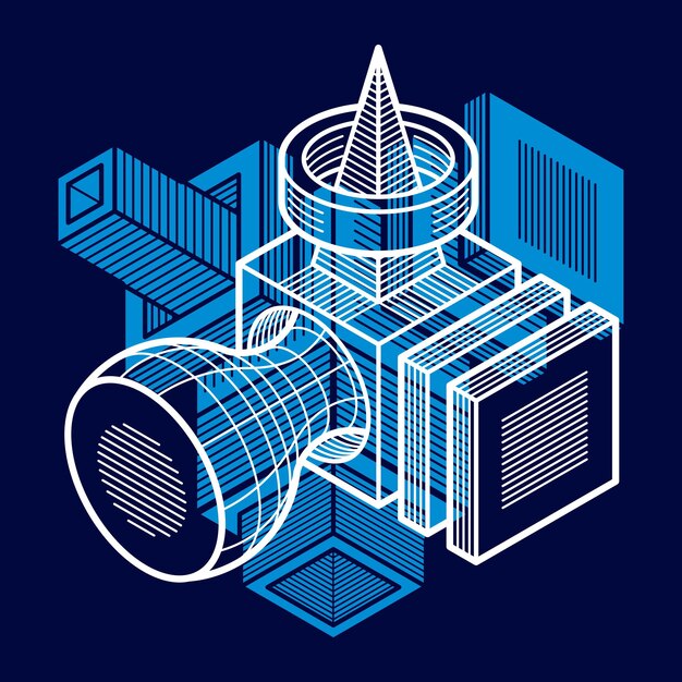 3D engineering vector, abstract shape made using cubes and geometric forms.