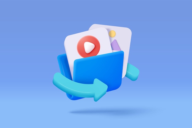 3d file transfer of document in folder file transfer encrypted form connection docs information migration concept Access to remote file and folder 3d document exchange vector render Illustration