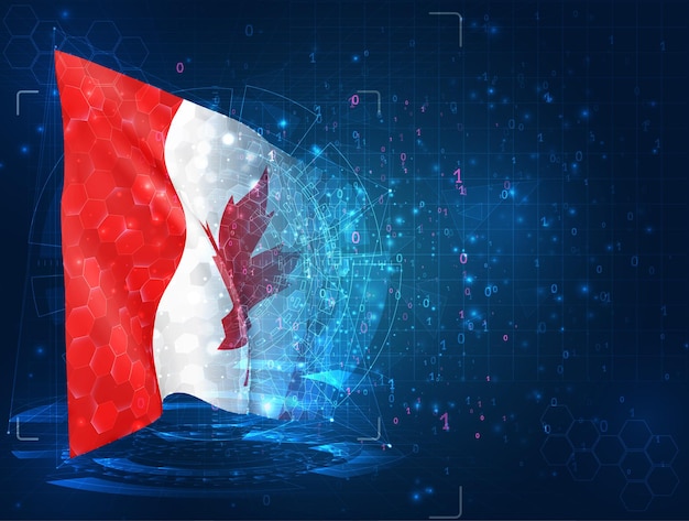 3d flag on blue background with hud interfaces. . Canada