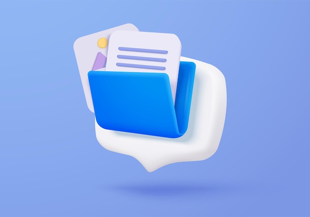 3d folder and paper sheet for management multimedia file cyberspace document efficient work on project plan Image paperwork and video document folder icon 3d picture icon vector render Illustration