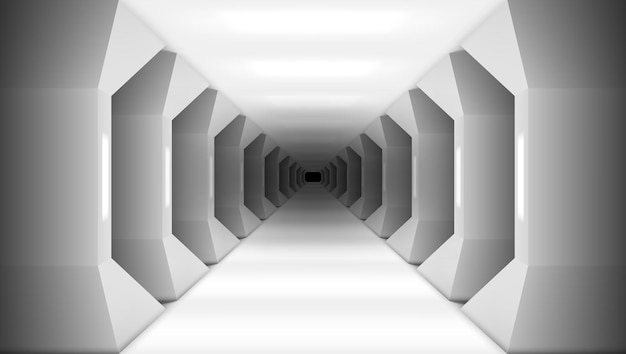 3D Futuristic White Columns Corridor Of Spaceship