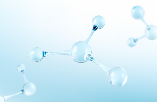 3D glass molecules or atoms on light blue background Science or medical background Vector 3d