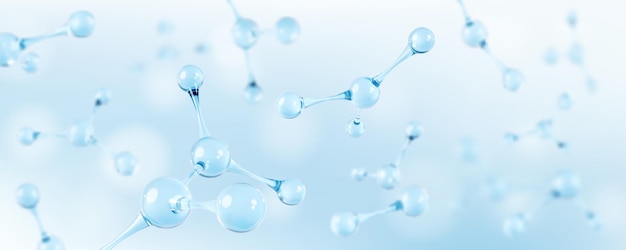 3D glass molecules or atoms on light blue background Science or medical background