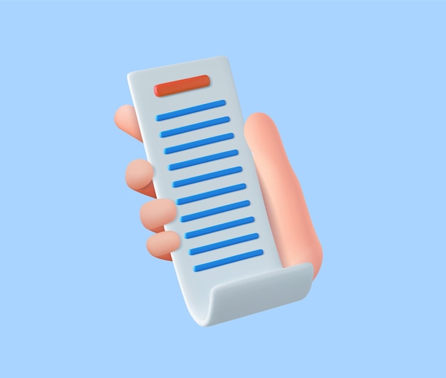 3D hand holding bill receipt