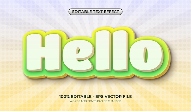 3D Hello text effect Editable cheerful kids comic cartoon text effect with sunburst background