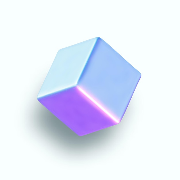 3d holographic primutive shape Render of 3d neon iridescent cube with rainbow effect