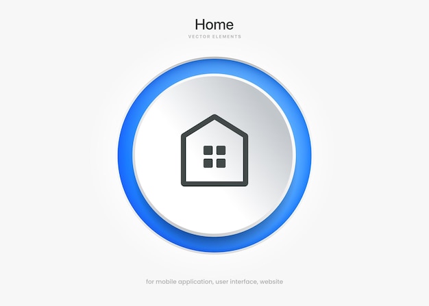 3d home, homepage, base, main page, house icon emblem symbol sign push button for ui website