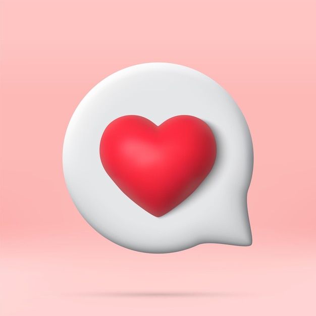 3d icon chat button with red and white heart perfect for love themed designs realistic and isolated on pink background vector illustration