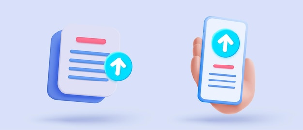 3d icon upload data to cloud computing concept for file sharing and data transfer system Upload to server with white up arrow use for mobile app website 3D vector with shadow render illustration