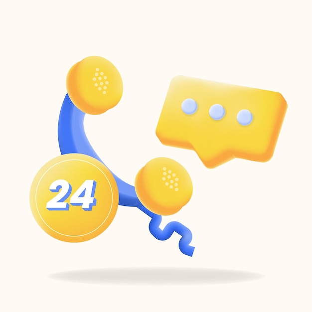 3d illustration customer support icon with a classic telephone and chat bubble