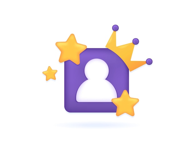 3d illustration of account symbol with star and crown or premium account or vip member icon concept