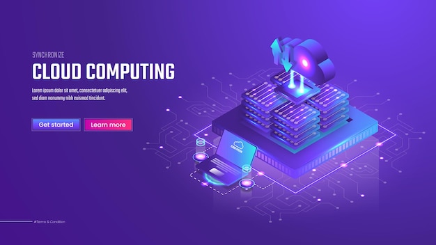 3d isometric cloud computing landing page template