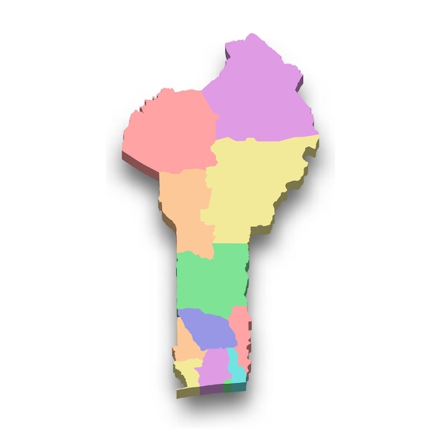 3d isometric colored map of Benin