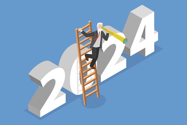 3d isometric flat vector conceptual illustration of 2024 forecast