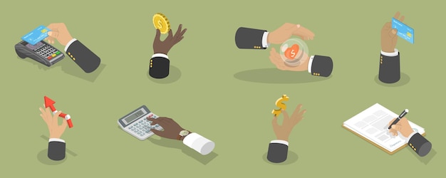 3d isometric flat vector conceptual illustration of hands gestures