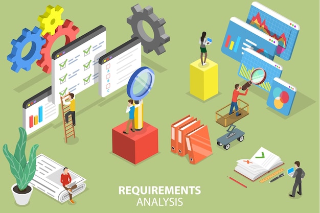 3D Isometric Flat Vector Conceptual Illustration of Requirements Analysis