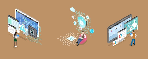 3D Isometric Flat Vector Illustration of AI Security Threats